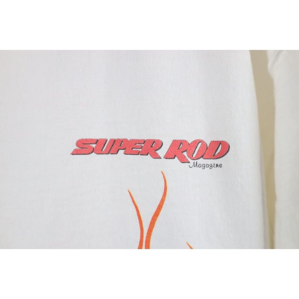 Vintage Y2k 2001 Mens Xl Distressed Super Rod Magazine Fire Flames T-Shirt White View 5